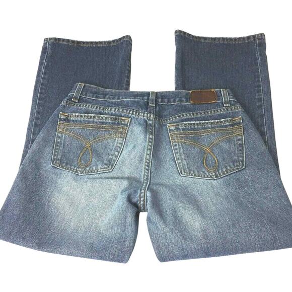 Calvin Klein Flare Jeans Womens Size 8 Medium Wash Denim Distress Mid Rise - Picture 9 of 11